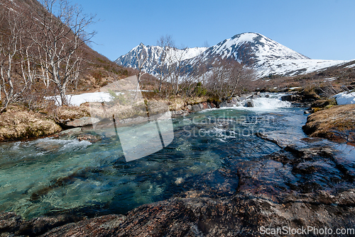 Image of river on the mountain in spring