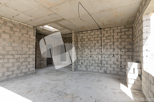 Image of Construction of an individual residential building, walls made of expanded clay concrete block, monolithic concrete floor and reinforced concrete floors