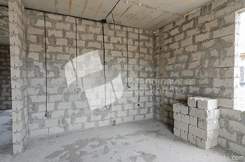 Image of Construction of an individual residential building, a niche for installing a kitchen in the house