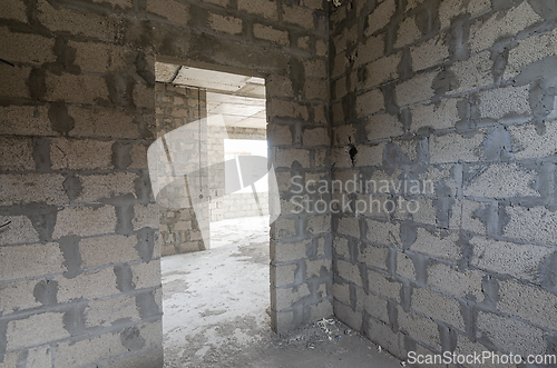 Image of Construction of an individual residential building, view of the doorway to the room