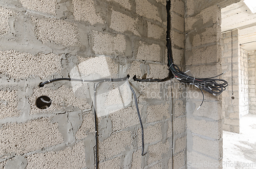 Image of Electrical wiring in the construction of a private residential building