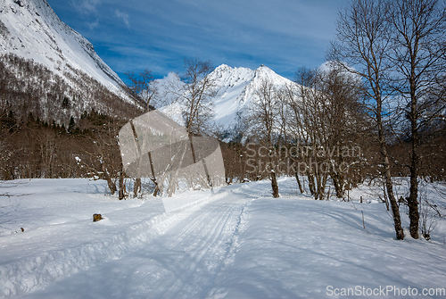 Image of ski track that goes towards Vassdalstinden