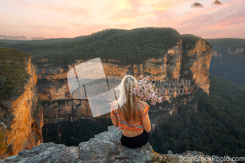 Image of Sunset sky from mountain cliff top vantage point