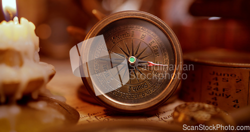 Image of Vintage style travel and adventure. Vintage old compass and othe