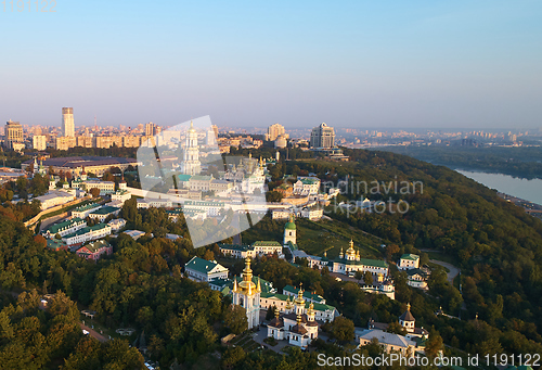 Image of Panorama of Kyiv from Mother Motherland statue with Kyiv-Pechersk Lavra in Kyiv, Ukraine