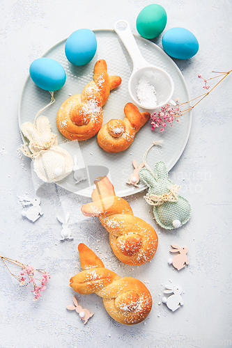 Image of Easter baking - Buns made from yeast dough in a shape of Easter 