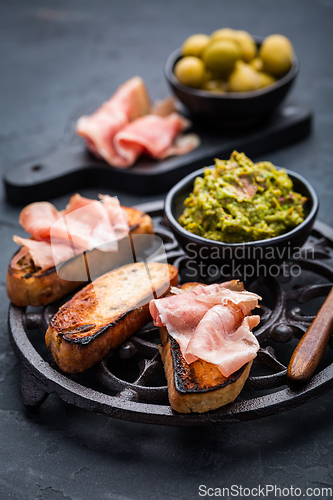 Image of Fried bread - savory French toast with avocado spread and Serrano ham