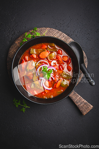 Image of Traditional Solyanka soup - thick and sour soup of Russian origin