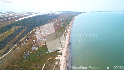 Image of aerial view, Ngorongoro crater, natron lake, Tanzania, Africa.