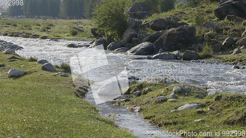 Image of Waves, spray and foam, river Katun in Altai mountains. Siberia, Russia