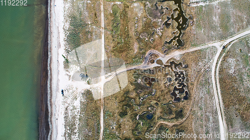 Image of aerial view, Ngorongoro crater, natron lake, Tanzania, Africa.