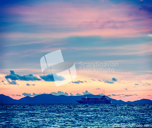 Image of Sea sunset with criuse ship