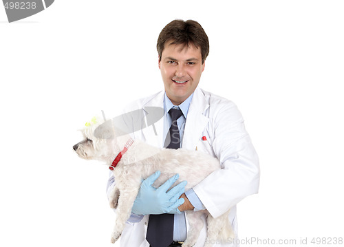 Image of Vet carrying a pet dog