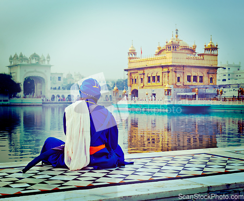 Image of Unidentifiable Seekh Nihang warrior meditating at Sikh temple Ha