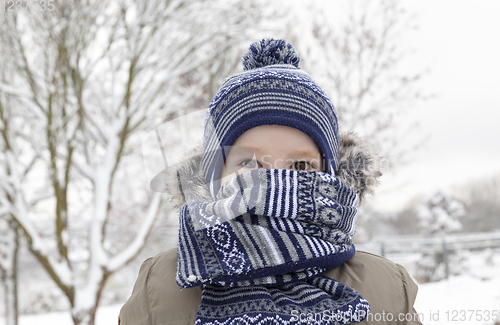 Image of Boy in winter, close up