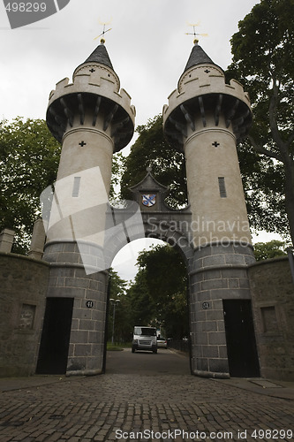 Image of Two towers at the University entrance, Aberdeen, UK