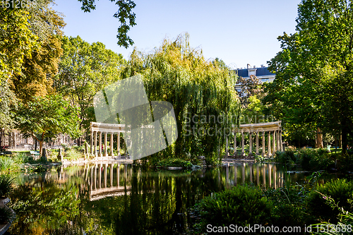 Image of Corinthian colonnade in Parc Monceau, Paris, France