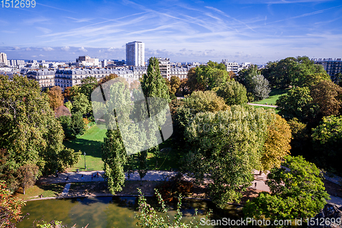 Image of Paris city aerial view from the Buttes-Chaumont, Paris
