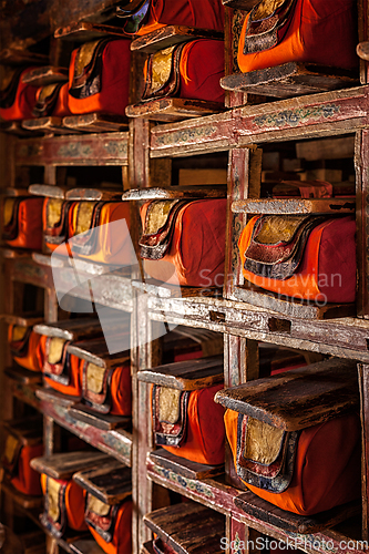 Image of Manuscripts folios in Tibetan Buddhist monastery