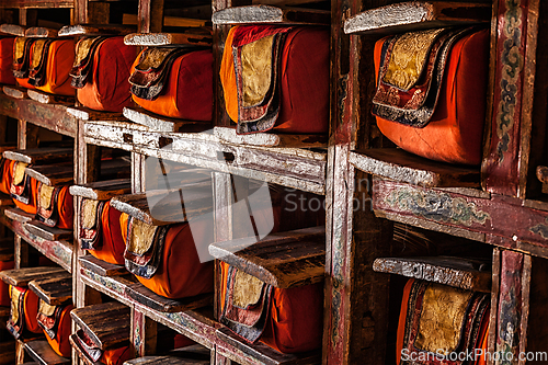 Image of Manuscripts folios in Tibetan Buddhist monastery