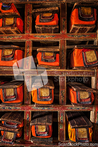 Image of Manuscripts folios in Tibetan Buddhist monastery