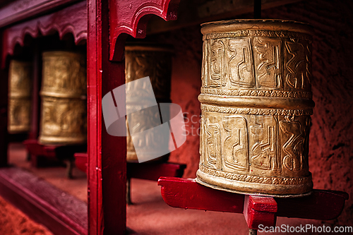 Image of Buddhist prayer wheels , Ladakh