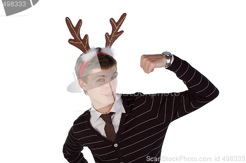 Image of Young man wearing deer horns