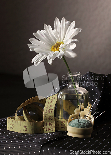 Image of Sewing Accessories and Daisy Flower