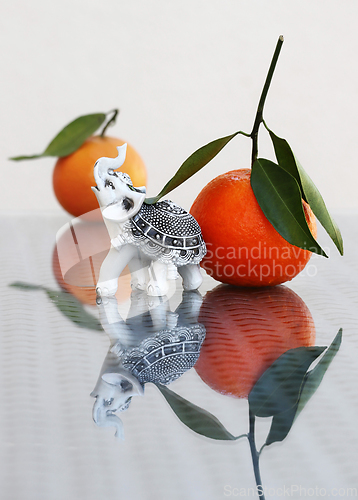 Image of Tangerines and toy elephant 