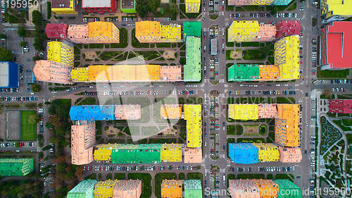 Image of Aerial view of a colorful houses in Kyiv, Ukraine.