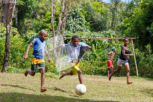 Image of Malagasy children play soccer, Madagascar