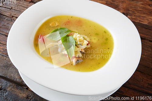 Image of Fish soup with herbs, Tom Yum Pla too, Thailand food.