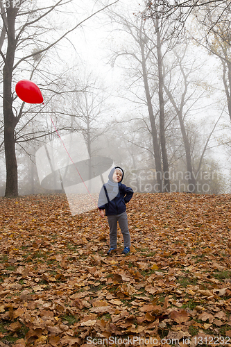 Image of autumn park with boy