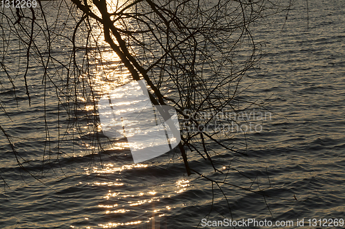 Image of water wave lake detail sunset dark