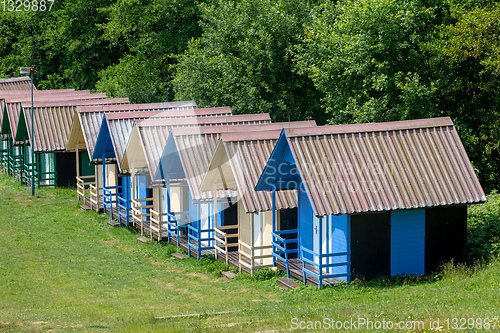 Image of children\'s chalets camp in summer