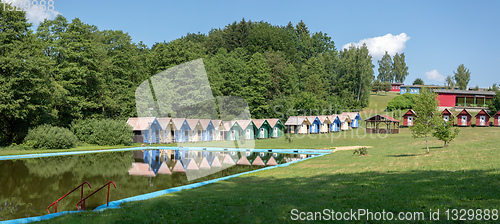 Image of children\'s chalets camp in summer