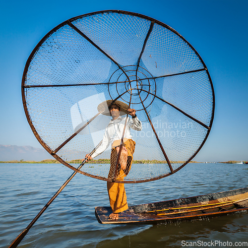 Image of Burmese fisherman at Inle lake, Myanmar