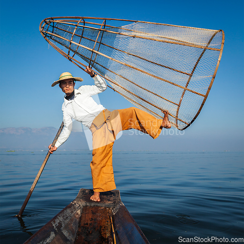 Image of Burmese fisherman at Inle lake, Myanmar