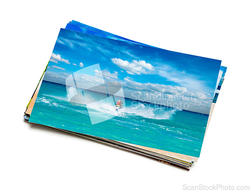 Image of Stack of vacation photos isolated