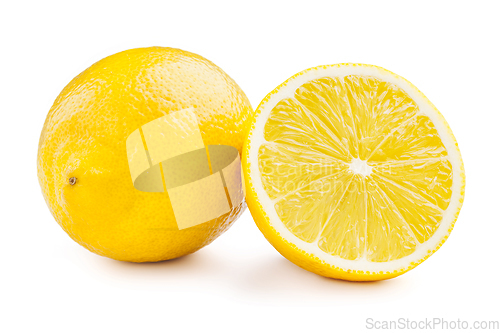 Image of Lemon and cut half slice isolated