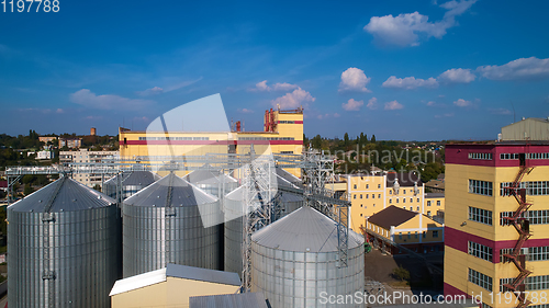 Image of Agricultural Silo. Storage and drying of grains, wheat, corn, so
