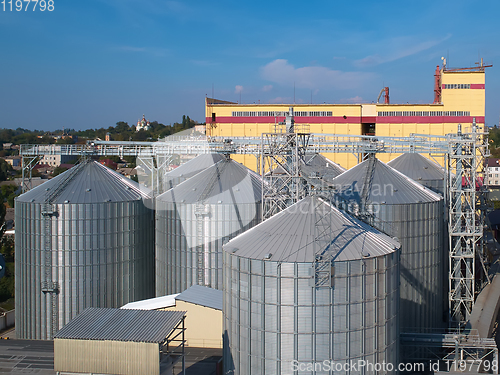 Image of Agricultural Silo. Storage and drying of grains, wheat, corn, so