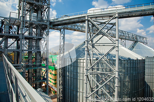 Image of Modern silos for storing grain harvest. Agriculture. Background.