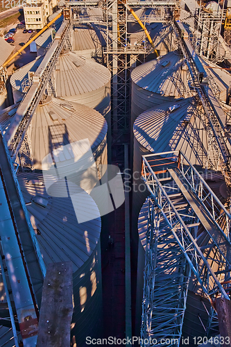 Image of Modern silos for storing grain harvest. Agriculture. Background.