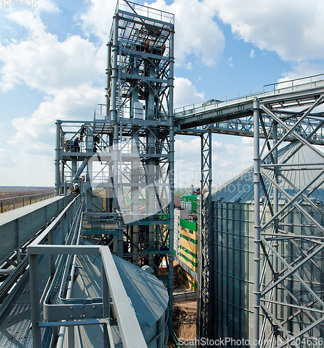 Image of Modern silos for storing grain harvest. Agriculture. Background.