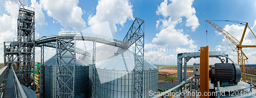 Image of Modern silos for storing grain harvest. Agriculture. Background.