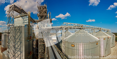 Image of Modern silos for storing grain harvest. Agriculture. Background.