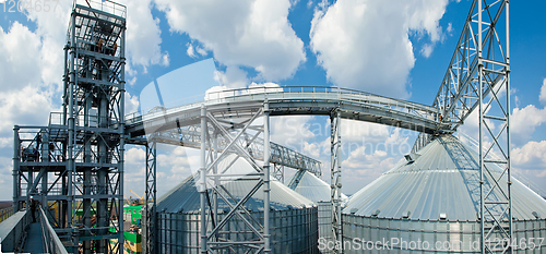 Image of Modern silos for storing grain harvest. Agriculture. Background.