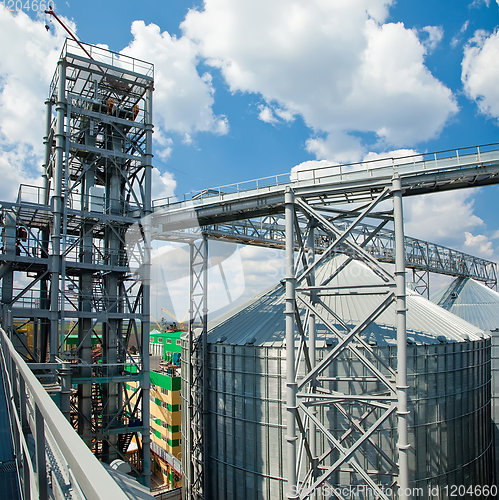 Image of Modern silos for storing grain harvest. Agriculture. Background.