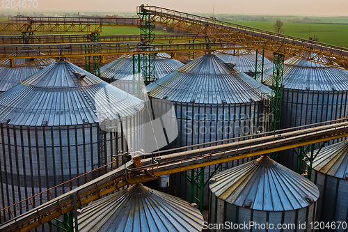 Image of Modern silos for storing grain harvest. Agriculture. Background.